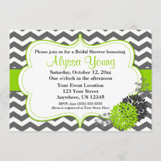 Donk Gray Lime Green Chevron Uitnodiging