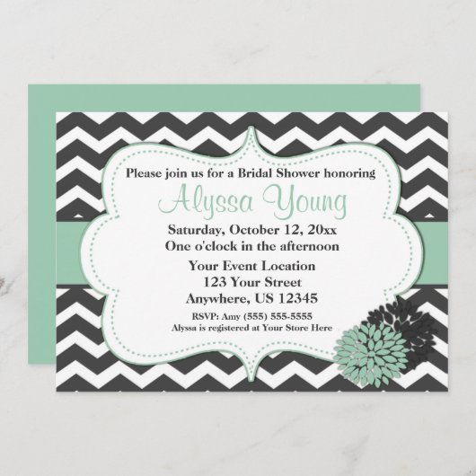 Donk Gray Mint Chevron Uitnodiging (Voorkant / Achterkant)