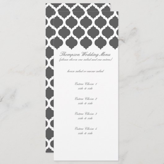 Donk Gray Moroccan Pattern Wedding Menus Menu (Voorkant / Achterkant)