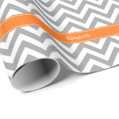 Donk Gray White LG Chevron Pumpkin Naam Monogram Cadeaupapier (Rol Hoek)