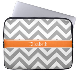 Donk Gray White LG Chevron Pumpkin Naam Monogram Laptop Sleeve