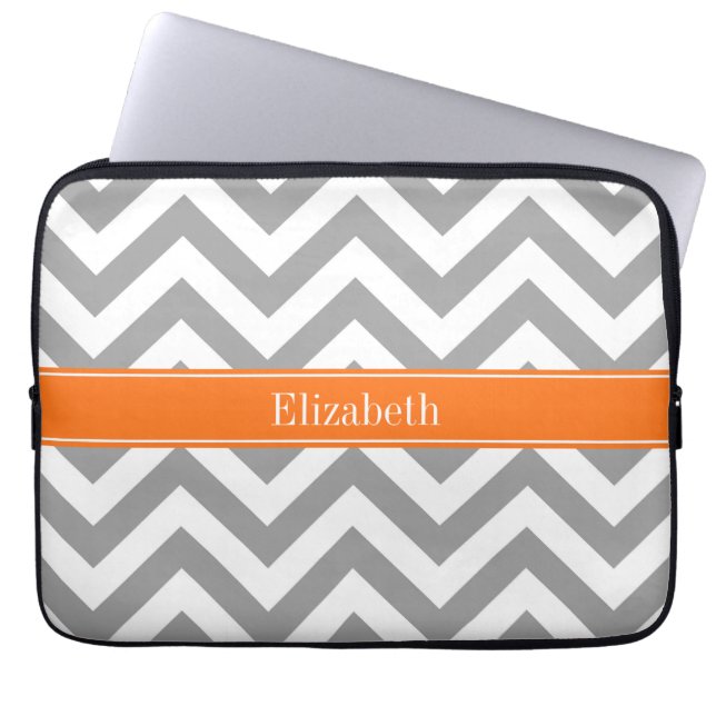 Donk Gray White LG Chevron Pumpkin Naam Monogram Laptop Sleeve (Voorkant)