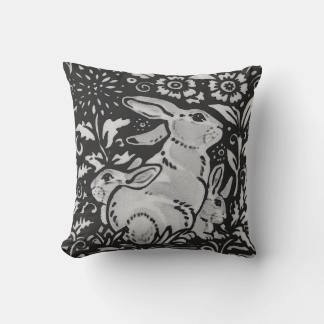 Donk Gray White Rabbit Moeder & Babies Chinoiserie Kussen (Voorkant)