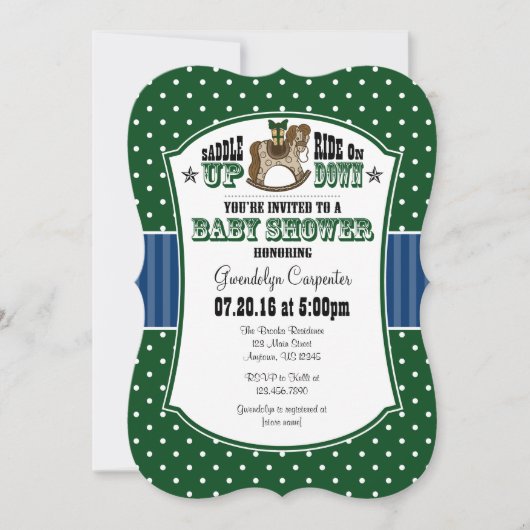 Donk Green Blue Cowboy Baby shower Invitation Kaart (Voorkant)