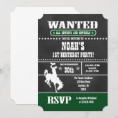 Donk Green Chalkboard Cowboy Birthday Invitation Kaart (Voorkant / Achterkant)