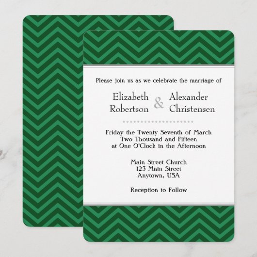 Donk Green Chevron Wedding Invitation Kaart (Voorkant / Achterkant)