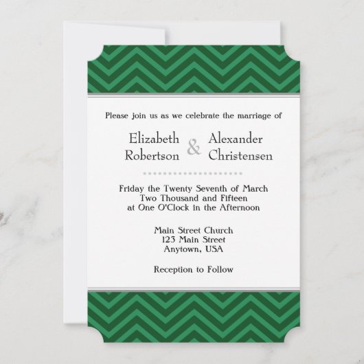 Donk Green Chevron Wedding Invitation Kaart (Voorkant)