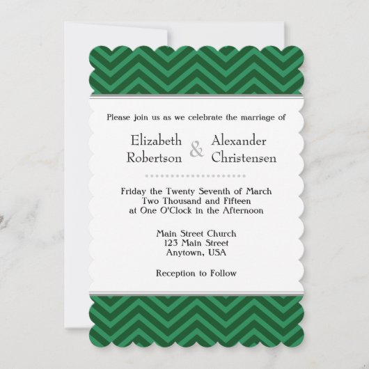 Donk Green Chevron Wedding Invitation Kaart (Voorkant)