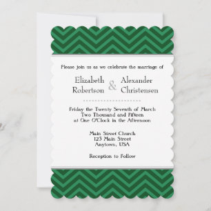Donk Green Chevron Wedding Invitation Kaart