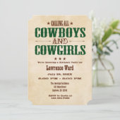 Donk Green  Cowboy Birthday Invitation Kaart (Staand voorkant)