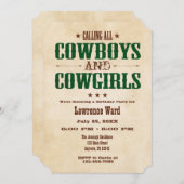Donk Green  Cowboy Birthday Invitation Kaart (Voorkant / Achterkant)