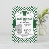 Donk Green Grey Chevron Baby shower Invitation Kaart (Staand voorkant)