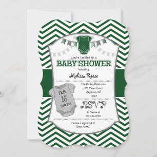 Donk Green Grey Chevron Baby shower Invitation Kaart