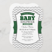 Donk Green Grey Chevron Baby shower Invitation Kaart (Voorkant / Achterkant)