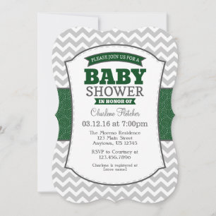 Donk Green Grey Chevron Baby shower Invitation Kaart