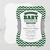 Donk Green Grey Chevron Baby shower Invitation Kaart (Voorkant / Achterkant)