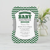 Donk Green Grey Chevron Baby shower Invitation Kaart (Staand voorkant)