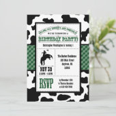 Donk Green Koeienhuid Cowboy Birthday Invitation Kaart (Staand voorkant)