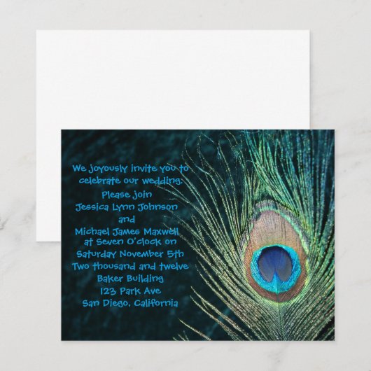 Donk Green Peacock Wedding Invitation Kaart (Voorkant / Achterkant)