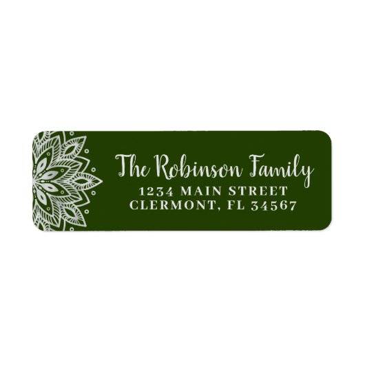 Donk Green Silver Mandala Snowflake Label (Voorkant)