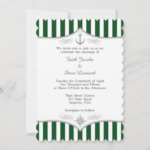 Donk Green White Grey Nautical Wedding Invitation Kaart