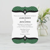 Donk Green White Herringbone Wedding Invitation Kaart (Staand voorkant)