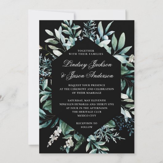 Donk Greenery Moody Elegant Floral Wedding Kaart (Voorkant)
