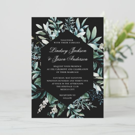 Donk Greenery Moody Elegant Floral Wedding Kaart (Staand voorkant)