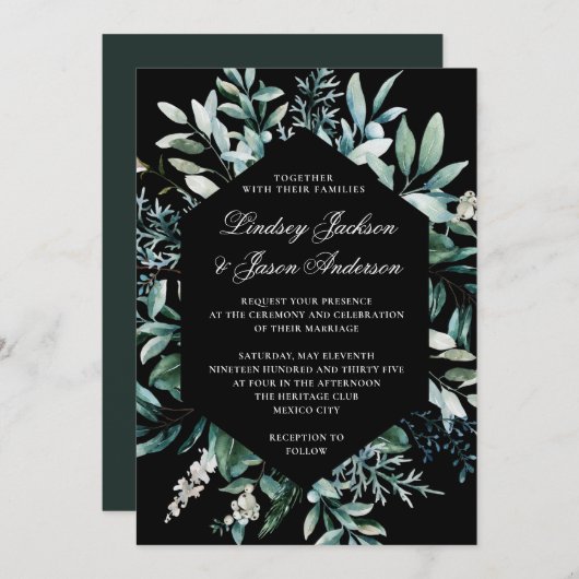 Donk Greenery Moody Elegant Floral Wedding Kaart (Voorkant / Achterkant)