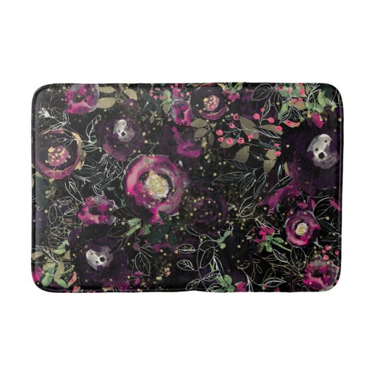 Donk Moody Berry Plum Sparkle Floral Modern Badmat (Voorkant)