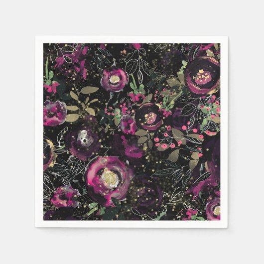 Donk Moody Berry Plum Sparkle Floral Modern Servet (Voorkant)