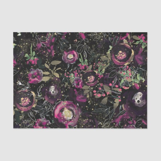 Donk Moody Berry Plum Sparkle Floral Modern Tissuepapier (Voorkant)