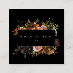 Donk Moody Black Rustic Autumn Floral Square Busin Vierkante Visitekaartje