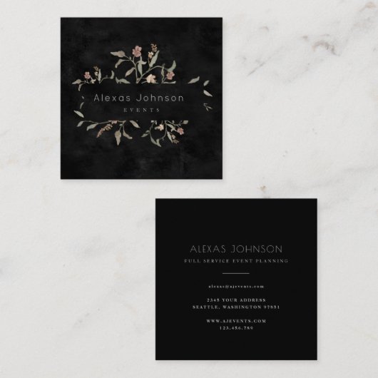 Donk Moody Black Rustic Autumn Floral Vierkante Visitekaartje (Voorkant / Achterkant)