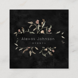 Donk Moody Black Rustic Autumn Floral Vierkante Visitekaartje