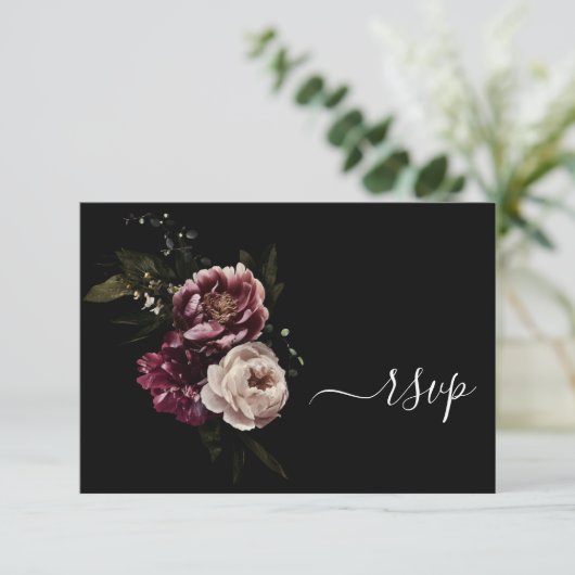 Donk Moody Blush Burgundy Floral Geen menu RSVP-ka (Staand voorkant)
