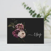 Donk Moody Blush Burgundy Floral QR Code RSVP Card (Staand voorkant)