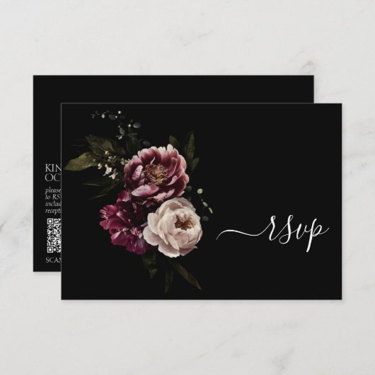 Donk Moody Blush Burgundy Floral QR Code RSVP Card (Voorkant / Achterkant)