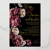 Donk Moody Blush Burgundy Floral Wedding Gold Folie Uitnodiging (Voorkant)