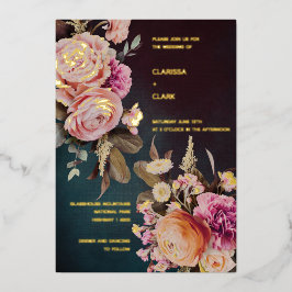 Donk Moody Bold Floral Gold Wedding Folie Uitnodiging