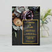 Donk Moody Bold Floral Gold Wedding Folie Uitnodiging (Staand Voorkant)