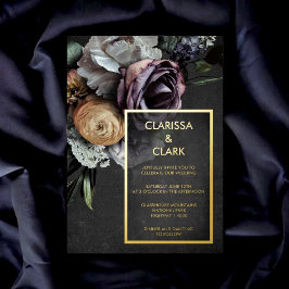 Donk Moody Bold Floral Gold Wedding Folie Uitnodiging