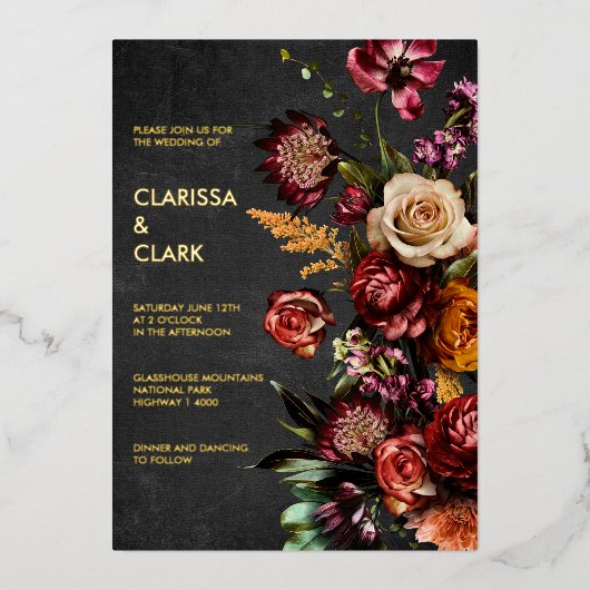 Donk Moody Bold Wild Flower Wedding Folie Uitnodiging (Voorkant)