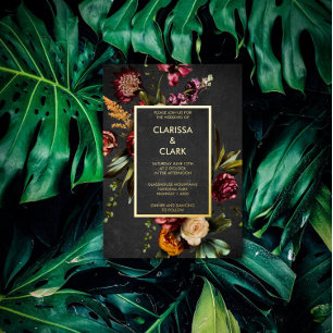 Donk Moody Bold Wild Flower Wedding Folie Uitnodiging