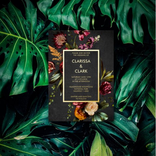 Donk Moody Bold Wild Flower Wedding Folie Uitnodiging