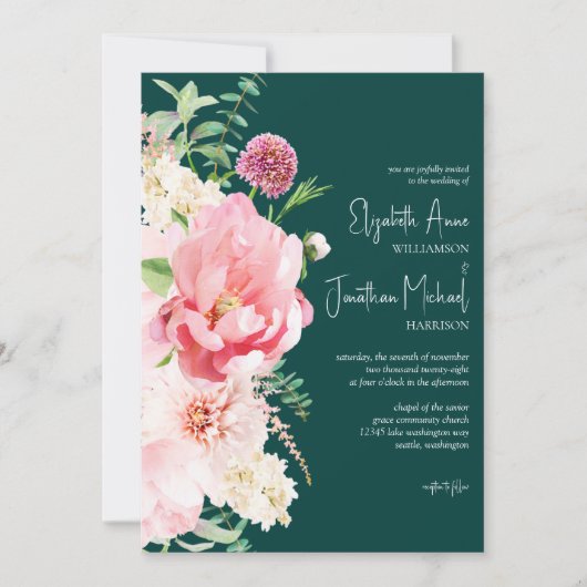 Donk Moody Emerald Blush Floral Stylish Script Kaart (Voorkant)
