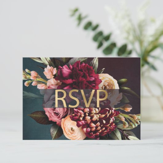 Donk Moody Floral Bold Red RSVP Informatiekaartje (Staand voorkant)