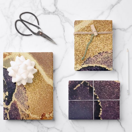 Donk Moody Gold Paars Abstract Inpakpapier Vel (Voorkant)