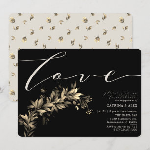 Donk Moody Greenery Beige Black Engagement Party Kaart