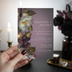 Donk Moody Mauve Floral Modern Wedding Invite Kaart